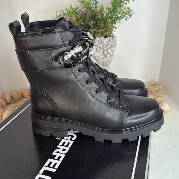 KARL LAGERFELD womens Maxi Chain Combat Boot Sz 8.5 - Picture 13 of 13